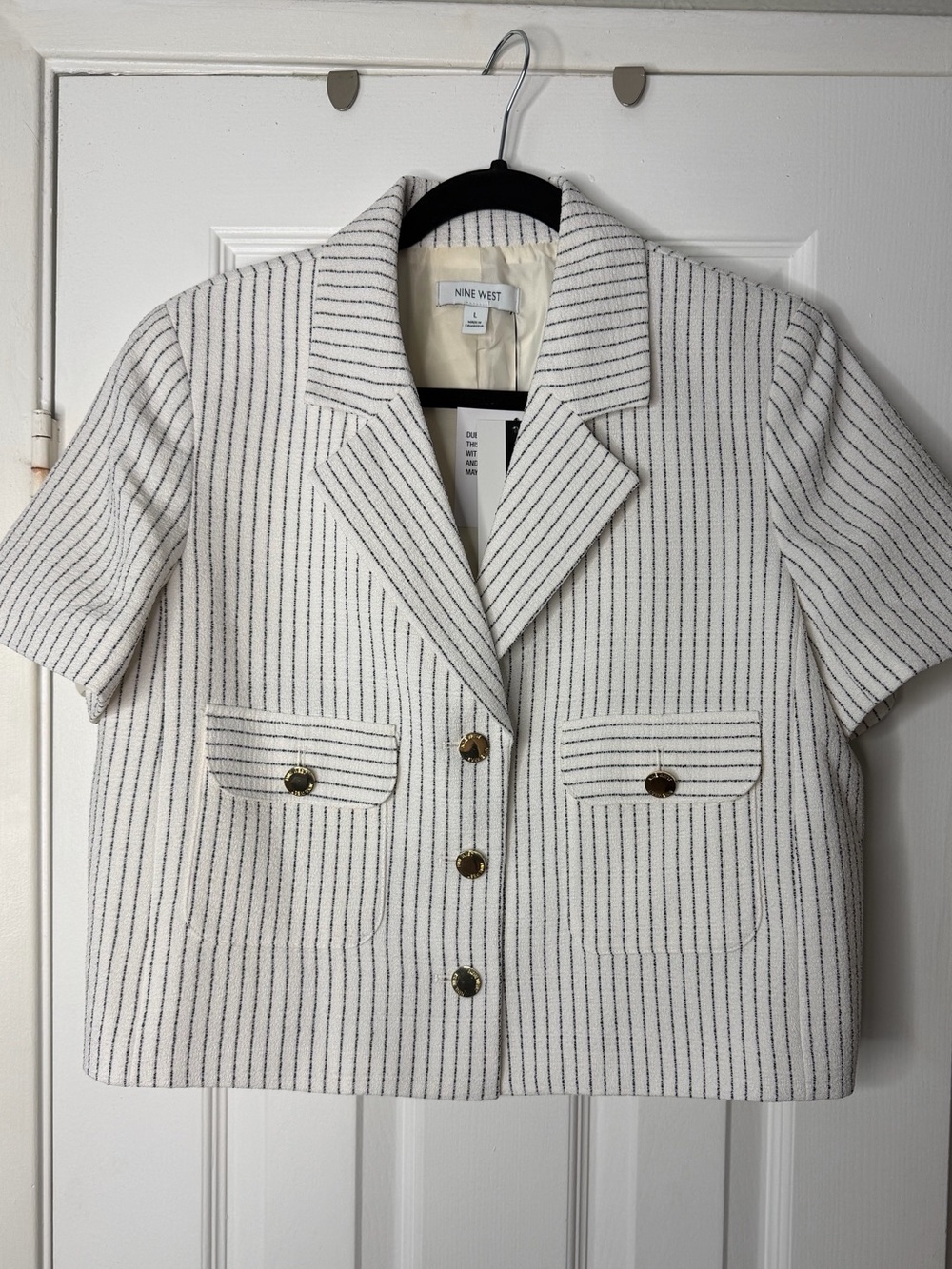 Nine West Cream S/S Pinstripe Blazer